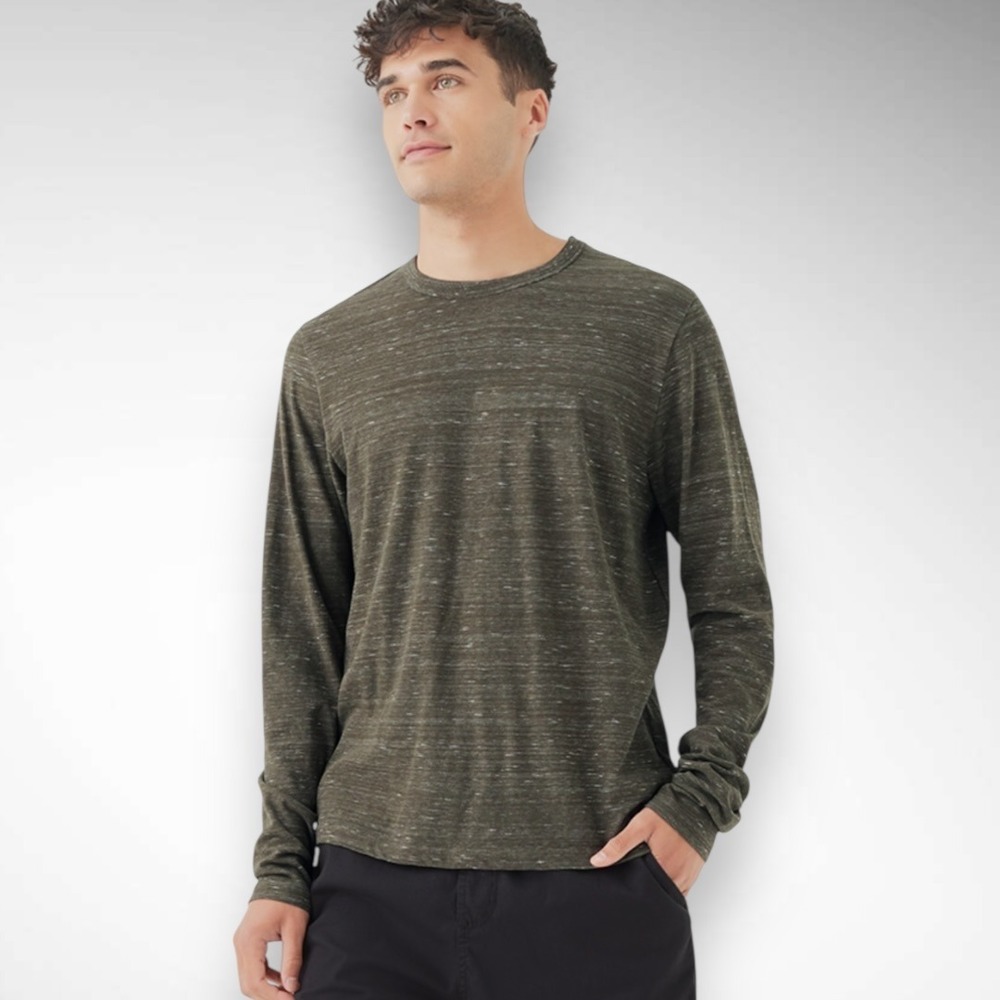 PACT Men's The Mix Green Lightweight Long Sleeve Crew Medium |‎ EUC